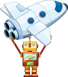 Robot lifting up spaceship vector