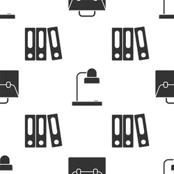 Set briefcase table lamp and office folders vector