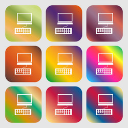 computer monitor and keyboard icon nine buttons vector image