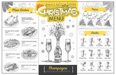 holiday christmas menu design with champagne vector