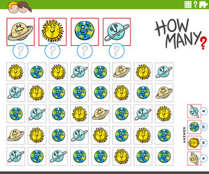 how many cartoon planet characters counting game vector image