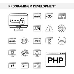 Programming and development hand drawn icon set vector