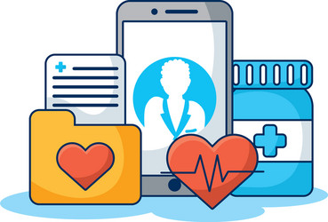 smartphone with drugs and cardio icons vector