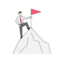 Businessman on top mountain linear color vector