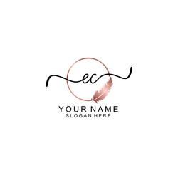 elegant ec initial logo with floral handwritten Vector Image
