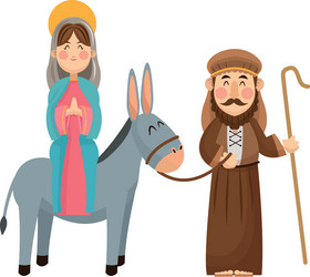 Nativity Scene with Mary, Joseph, and Donkey Vector Image