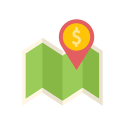 green folded map with red location pin pointing vector image