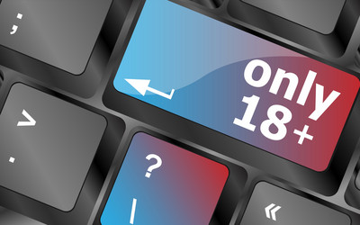 only 18 plus button on keyboard with soft focus vector image
