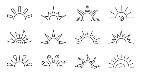 Half sun solar sunrise sunset weather icon set Vector Image