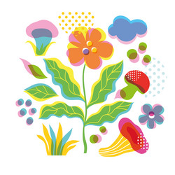 leaves mushrooms and flowers on white background vector