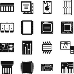 Computer chips icons set simple style vector