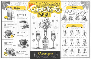 Holiday christmas menu design with champagne vector