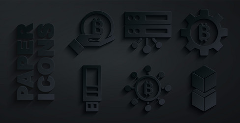 set blockchain technology bitcoin cryptocurrency vector image