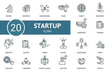 startup icon set collection of simple elements vector image