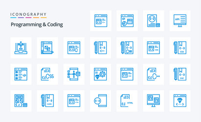25 programming and coding blue icon pack vector image