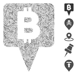 Hatch mosaic bitcoin map pointer icon vector