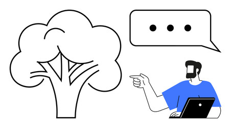 man with laptop pointing at abstract tree vector image