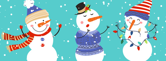 Winter Holiday Snowflakes & Cartoon Snowmen Vector Image