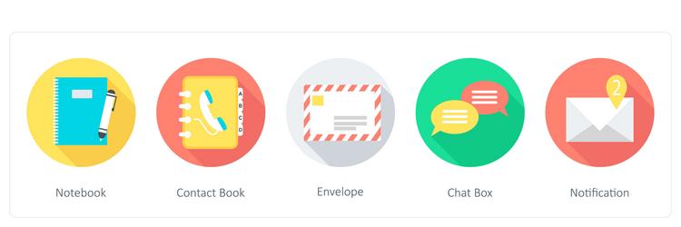 a set of 5 communication icons as notebook vector image
