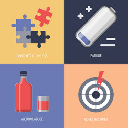 Set of depression symptoms icons in flat style vector