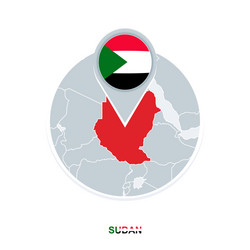 Sudan map and flag icon with highlighted vector