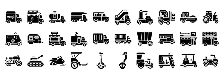 transportation related icon set 2 solid style vector