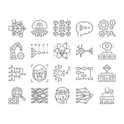 Neural network and ai collection icons set vector