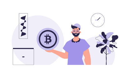 Concept of mining and extraction bitcoin a man vector