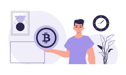 Concept of mining and extraction bitcoin a man vector