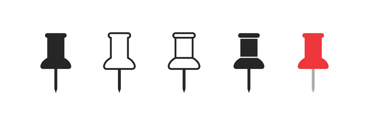 push pin icon set marker pointer thumbstack vector image