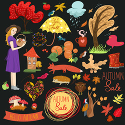 Autumn cute elements set Royalty Free Vector Image