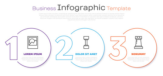 Set line photo frames dumbbell and chess symbol vector