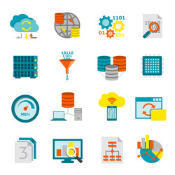 Database analytics flat icons set vector