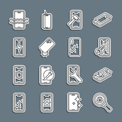 set line system bug mobile with broken screen vector image