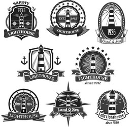 Nautical Lighthouse Icons Vector Image