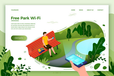 Park banner man on a bench with phone vector