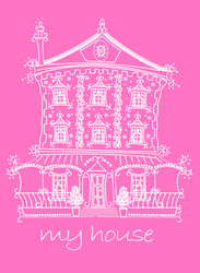 Pretty lace doll house on pink background vector