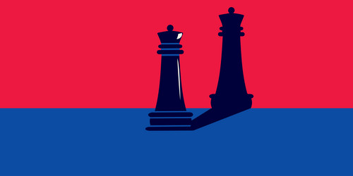 Queen chess piece in minimal style and shadow vector