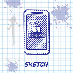 sketch line mobile phone and password protection vector