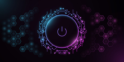 futuristic power button with computer circuit vector
