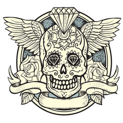 Sugar Skull with Roses and Diamonds Vector Image