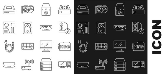 set line computer monitor hard disk drive hdd vector image