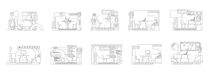 office interior designs outline set employee vector