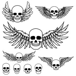 set of the winged skulls design element Vector Image