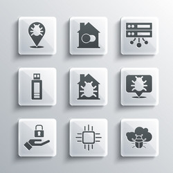 set processor with microcircuits cpu system bug vector image