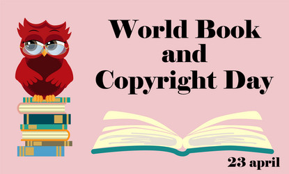 world book day smart owl on stack of books open vector