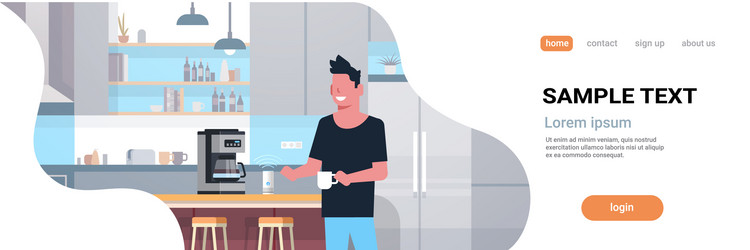 man using coffee machine controlled smart vector image