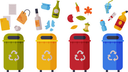 Waste sorting set different colorful trash vector