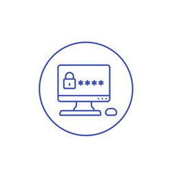 computer with password access line icon vector