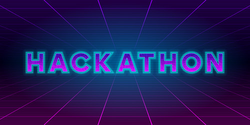 Hackathon retrowave style banner neon tech vector